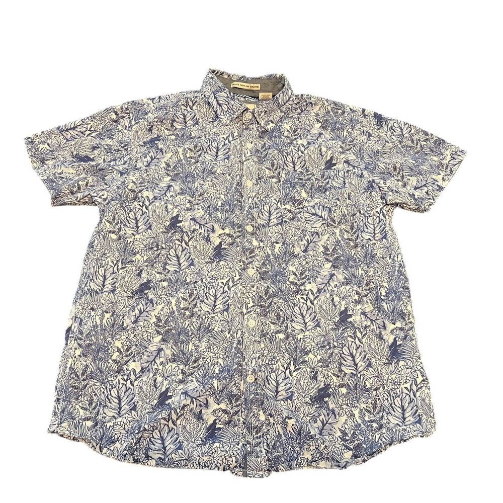 Rebel James‎ & Charli Mens Blue White Leaf Print Cotton Button Down Shirt Large